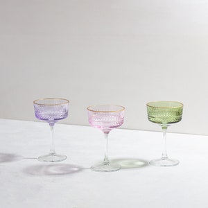 Vintage Colored Crystal Champagne Glass, Unique Margarita Glasses, Bohemian Martini Glass, Fine Cocktail Glass Set, Coupe Glass Set image 4
