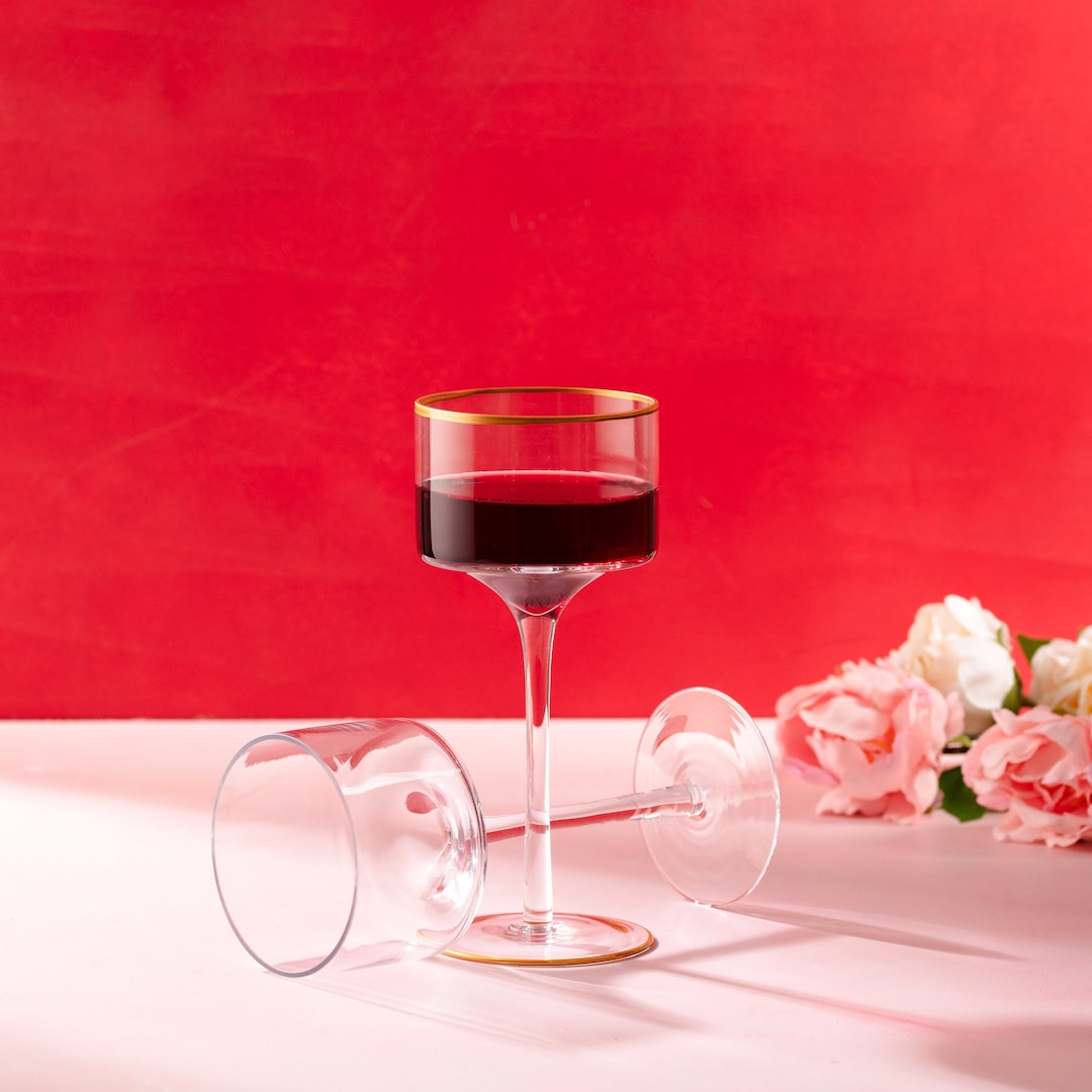 Unique Gold Rimmed Wine Glasses, Red or White Wine Glasses, Gold