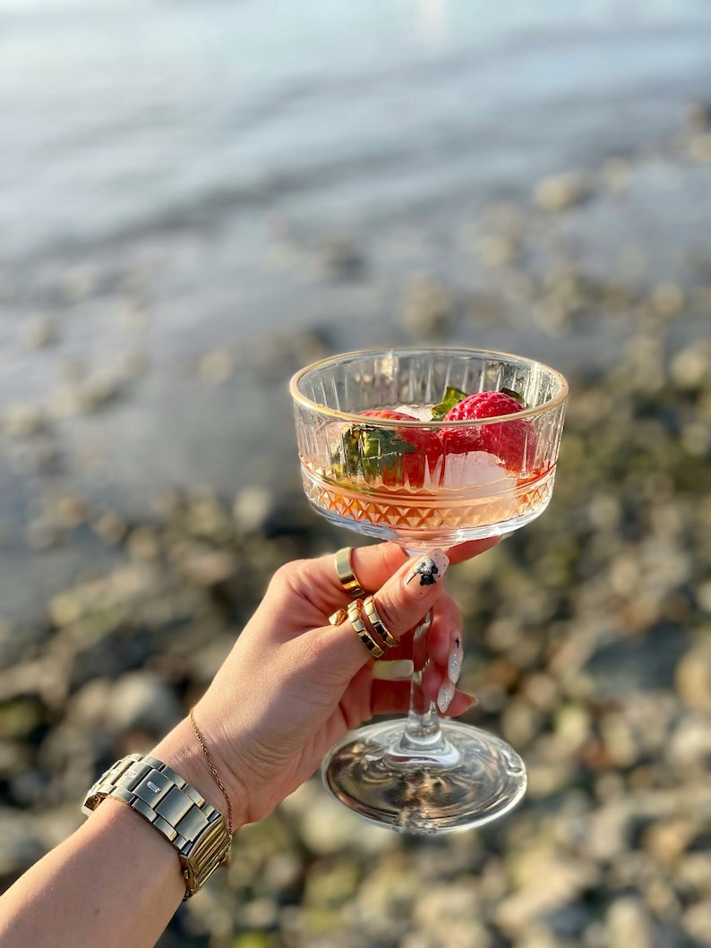 Vintage Colored Crystal Champagne Glass, Unique Margarita Glasses, Bohemian Martini Glass, Fine Cocktail Glass Set, Coupe Glass Set image 2