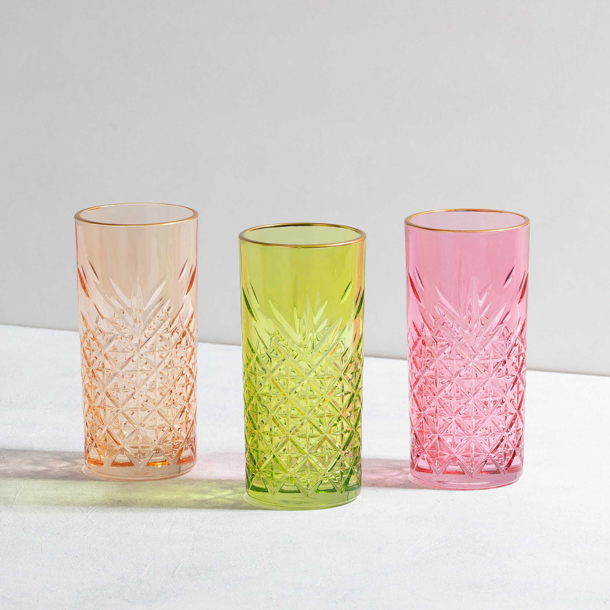 JINYOUJIA-Korean Decal Glass Cup, Daisy Tulip Gold Edge, Juice Water Cups,  Retro Wine Goblet, High-grade Kitchen Drinkware