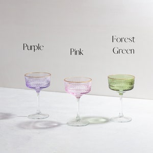 Vintage Colored Crystal Champagne Glass, Unique Margarita Glasses, Bohemian Martini Glass, Fine Cocktail Glass Set, Coupe Glass Set image 6