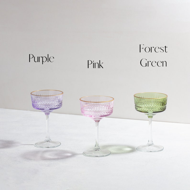 Vintage Colored Crystal Champagne Glass, Unique Margarita Glasses, Bohemian Martini Glass, Fine Cocktail Glass Set, Coupe Glass Set image 6