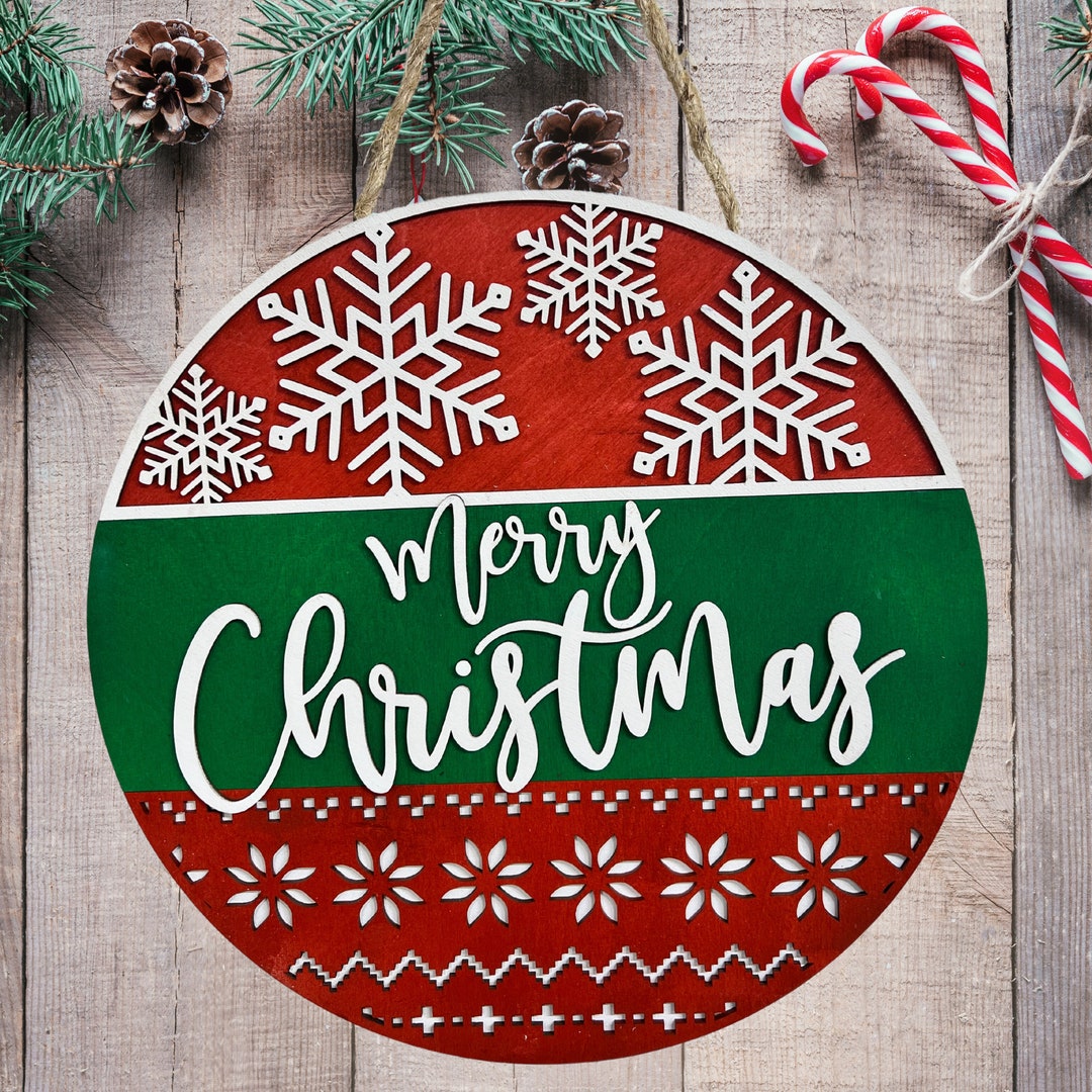 Merry Christmas Wood Door Hanger Christmas Door Decor Front Door Hanger Christmas Wreath 3D Door