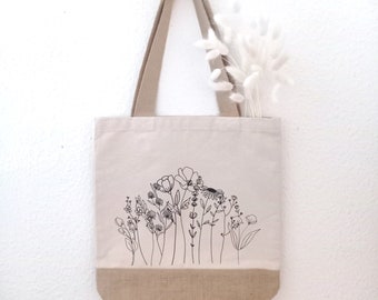 Jutetasche Blumen Wildblumen | Shopper | Baumwolltasche | Henkeltasche | Einkaufstasche | Muttertag | Geburtstag | Weihnachten  | Geschenk