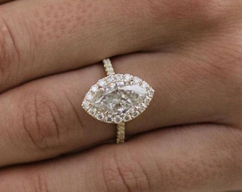 Halo Marquise Lab gewachsene Diamant Verlobungsring, Solid Gold Lab gewachsene Marquise Diamant Frauen Ring, Halo Marquise Moissanite vorschlagen Ring
