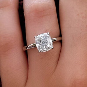 3CT Cushion Cut Lab Grown Diamond Engagement Ring, Single Diamond Solitaire Women Ring, Cushion Lab Grown Diamond Propose/Promise Ring
