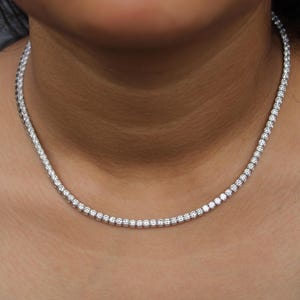 Round Lab Grown Diamond Tennis Necklace for Women, Moissanite Wedding Necklace for Bride, Diamond Necklace for women