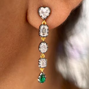 Multi-Shape Lab Grown Diamond Earrings, Georgian Cut Down Button Back Setting Earring, Moissanite Blacken Gold Dangle & Drop Earrings