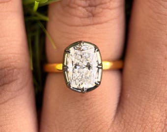 Georgian Cut Down Long Cushion Lab Grown Diamond Women Ring, Button Back Set Cushion Shape Moissanite Ring For Women, Cushion Women Ring