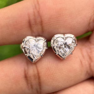 Heart Lab Grown diamanten oorbel, Georgische stijl knop knop achterkant instelling voor vrouwen, Victoriaanse oorbellen, hartvormige oorknop voor dames