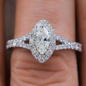 Halo Marquise Lab Grown Diamond Engagement Ring, Solid Gold Lab Grown Marquise Diamond Women Ring, Halo Marquise Moissanite Propose Ring