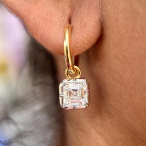 Asscher Lab Grown Diamond Earrings, Georgian Cut Down Button Back Setting Earring, Victorian Earrings, Asscher Blacken Gold Hoop Earrings