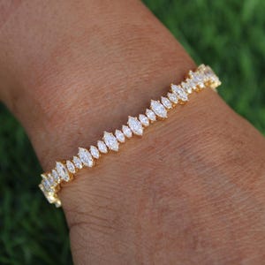 Marquise Lab Grown Diamond Tennis Bracelet for Women, Moissanite Wedding Bracelet for Bride, Diamond eternity bracelet for women