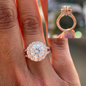 Round Lab Grown Halo Diamond Engagement Ring, Solid Gold Lab Diamond Halo Ring For Women, Halo Moissanite Propose/Promise Ring
