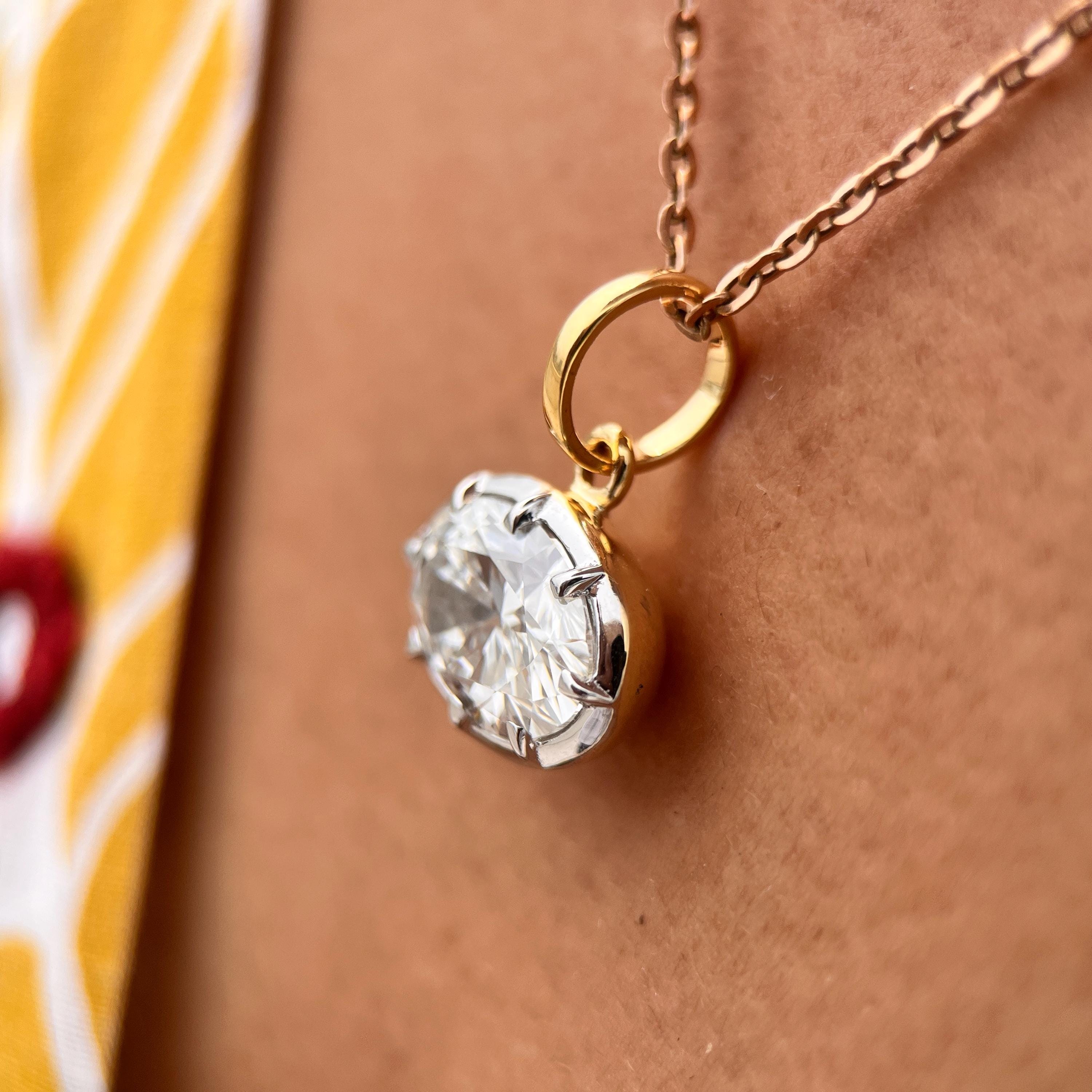 Georgian Style Cut Down Button Back Diamond Pendant, IGI Lab Grown Oval ...