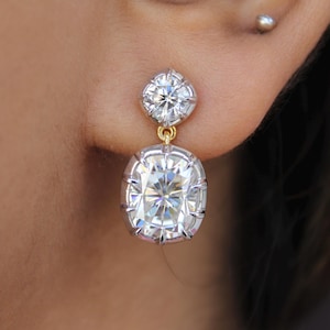 Cushion Lab Grown Diamond Earrings, Georgian Cut Down Button Back Setting Earring, Victorian Earrings, Dangle Drop Earrings For Women