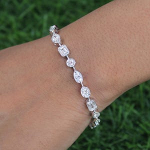 Multi-Shape Lab Grown Diamond Tennis Bracelet for Women, Moissanite Wedding Bracelet for Bride, Diamond eternity bracelet for women