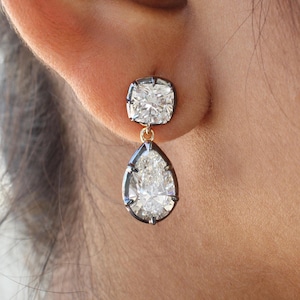 Georgische knop omlaag staande knop Multi-vorm oorbel, Victoriaanse oorbellen, zwart gouden hoepeloorbellen, Dangle & Drop diamanten oorbellen