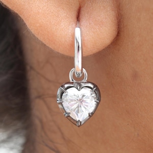 Heart Lab Grown Diamond Earring, Georgian Cut Down Button Back Setting Earring, Victorian Earrings, Blacken Gold Dangle Drop Hoop Earrings