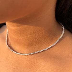 Round Lab Grown Diamond Tennis Necklace for Women, Moissanite Wedding Necklace for Bride, Diamond Necklace for women