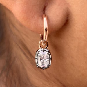 Cushion Lab Grown Diamond Earring, Georgian Cut Down Button Back Setting Earring, Victorian Earrings, Blacken Gold Hoop Earrings