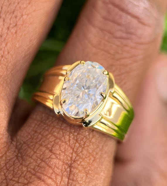 Oval Certified Lab Grown Diamond Ring for Man, Oval Moissanite