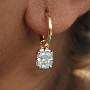 Long Cushion Lab Grown Diamond Earrings, Georgian Cut Down Button Back Setting Earring, Victorian Earrings, Hoop Gypset Earrings For Women