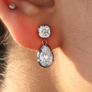 Georgische knop omlaag staande knop Multi-vorm oorbel, Victoriaanse oorbellen, zwart gouden hoepeloorbellen, Dangle & Drop diamanten oorbellen