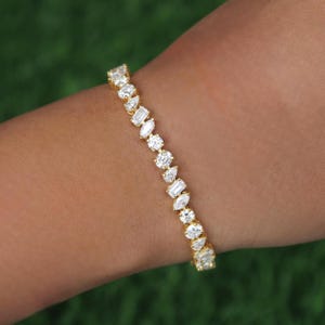 Multi-Shape Lab Grown Diamond Tennis Bracelet for Women, Moissanite Wedding Bracelet for Bride, Diamond eternity bracelet for women