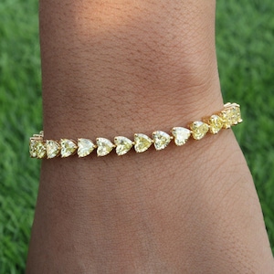 Fancy Light Yellow Heart Lab Grown Diamond Tennis Bracelet for Women, Yellow Wedding Bracelet for Bride, Vivid Yellow Diamond Bracelet