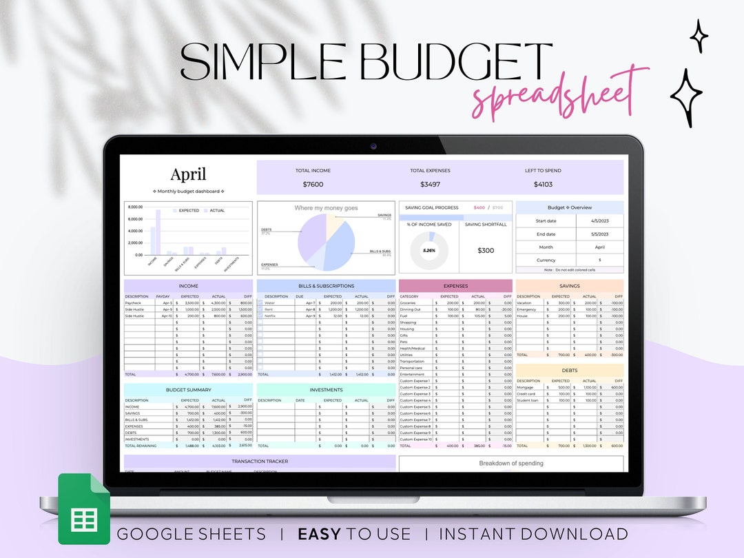 Budget Planner for Google Sheets Expense Tracker Monthly Budget ...
