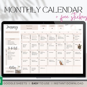 Digital Monthly Calendar Spreadsheet 2023 Google Sheets | Undated Productivity Planner | Task Planner Spreadsheet | Editable Task Tracker
