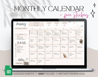 Digital Monthly Calendar Spreadsheet 2023 Google Sheets | Undated Productivity Planner | Task Planner Spreadsheet | Editable Task Tracker