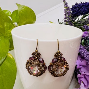 Elegant  Ruby , Brass and Crystal  work earring