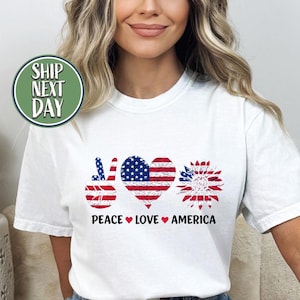 Patrischer Frieden, Liebe Amerika Tshirt, Freiheit Shirt, Patriotische Party T Shirt, Amerikanische Mutter Geschenk, Ich liebe Amerika Shirt, Gott segne Shirt-JUL068
