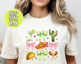Mexican Fiesta Coquette Bow Cinco De Mayo Tshirt, Margaritas Bow Shirt, Happy Cinco De Mayo T Shirt, Mexico Celebration, Fiesta Squad -TC054