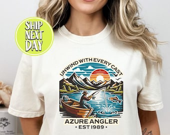 Azurblaues Anglerfischer-T-Shirt, Angeln-Hobby-T-Shirt, niedliches Anglerfisch-T-Shirt, Geschenk für Fischer, Meeresleben-T-Shirt -TC015