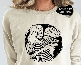 Felpa lesbica scheletro, felpa coppia lesbica estetica, regalo lesbico, regalo gay, felpa orgoglio LGBTQ, scheletro abbracciato - RM022