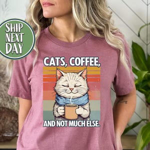 Cozy Cat With Coffee Mug T Shirt, Tired Cat Coffee Tee, Gift For Coffee Lover, Cute Cat Shirt, Funny Cat Shirt, I Love You A Latte Tee-TC092