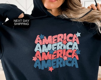 Felpa con cappuccio per il giorno dell'Indipendenza, felpa con cappuccio patriottica, felpa con cappuccio USA, giorno dell'Indipendenza, felpa con cappuccio America, regalo per patriota, felpa con cappuccio patriottica - JUL005