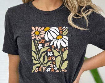 Boho Wildflowers Shirt, Flower T-Shirt, Boho Shirts, Wildflower Shirt, Gifts for Mom, Boho Tee, Flowers T-Shirt, Botanical Shirt - FA016