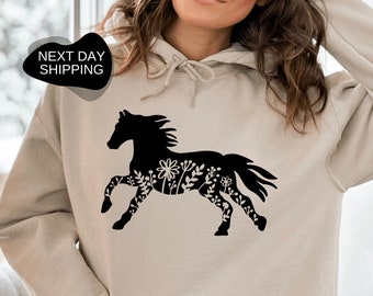 Floral Hoodie, Floral Horse Hoodie, Floral Sweatshirt, Floral Horse, Horse Lover Hoodie, Gift for Horse Lover, Pet Lover Hoodie - FA024