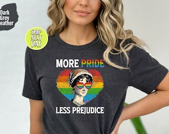 Mehr Stolz Weniger Vorurteil T-Shirt, Regenbogen Herz T-Shirt, LGBTQ + Pride Shirt, Retro Stil Stolz, Gleichheit Shirt, Pride Herz Sonnenbrille -RM042
