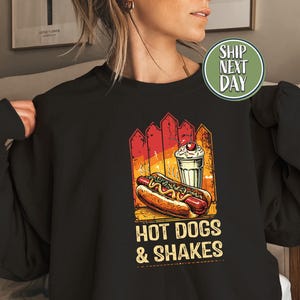 Vintage Hot Dogs And Shakes Sweatshirt, Funny Hot Dog Sweater, Gift For Hot Dog Lovers, Independence Day Hoodie, Patriotic Sweatshirt -TC073