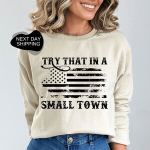 Try That in A Small Town, Country Music Sweatshirt, American Flag Quote, Country Sweatshirt, Small Town Sweat, Small Town Sweatshirt - DG087