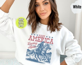 Vintage Cowboy Sweatshirt, Make America Cowboy Again, Western Sweatshirt And Hoodie, Retro Country Shirt, Retro Cowboy Hoodies -JUL022