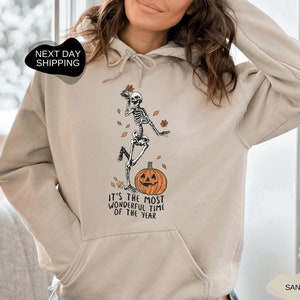 Halloween Hoodie, Skeleton Hoodie, Pumpkin, Halloween, Fall, Fall Hoodie, Pumpkin Hoodie, Skeleton Pumpkin, Dancing Skeleton Hoodie - H010