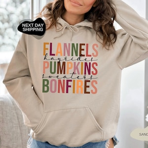 Flannels Pumpkins Bonfires Hoodie: Fall Hoodie, Halloween Hoodie, Spooky Season Sweatshirt, Gift For Him Or Her - H012