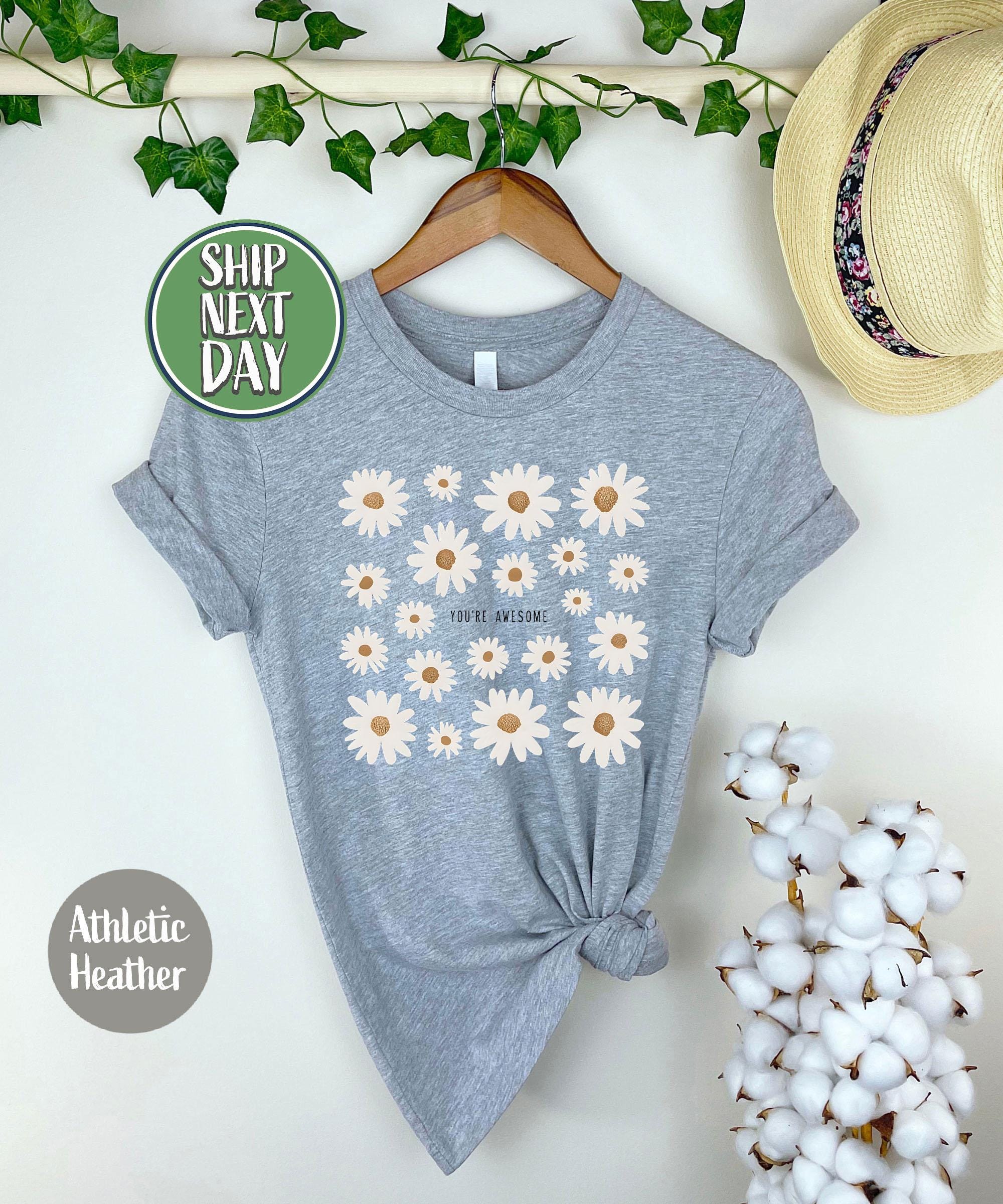 White Daisy Pattern With 'you're Awesome' Tshirt, Daisy Flower Tee