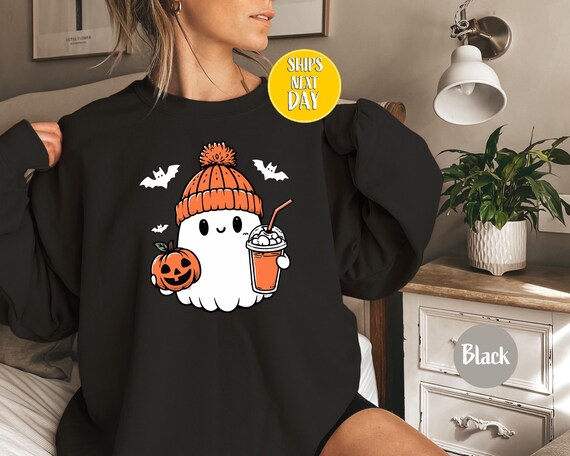 Sweatshirt Halloween Fantôme Citrouille Épices Latte - T-shirt Effrayant Kawaii - Cadeau Amateur De Café - 2